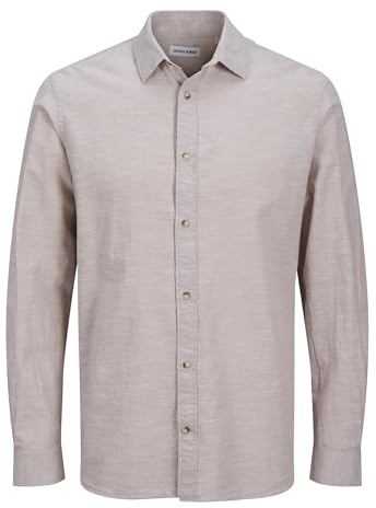 JACK & JONES Herren Hemd Comfort Fit Jjesummer Linen Shirt Ls Sn 12248384,Crockery 1,M