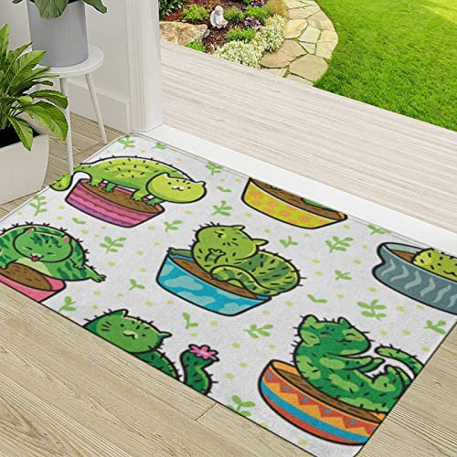 ERICAT Zerbino Ingresso,n con piante grasse e piante di cactus in forma di gatti,Antiscivolo Assorbente Resistente allo sporco Tappeto Cucina Tappeto Tappeto Entrata Zerbino