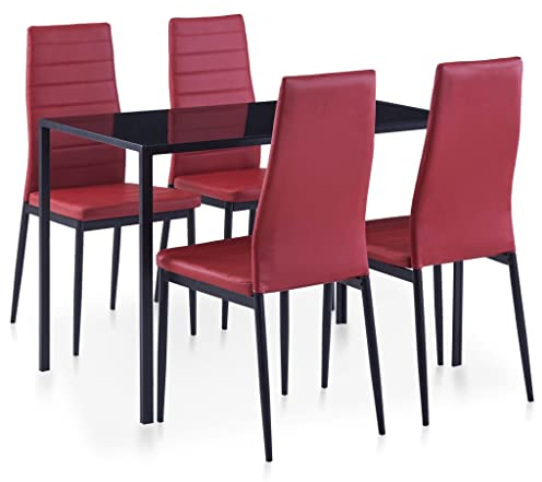 Hommdiy Esszimmergruppe mit 4 Stühlen, Tisch mit Glasplatte, Essgruppe für 4 Personen, 4er Set Esszimmerstühle mit Esstisch, für Wohnzimmer Küche Büro Rot