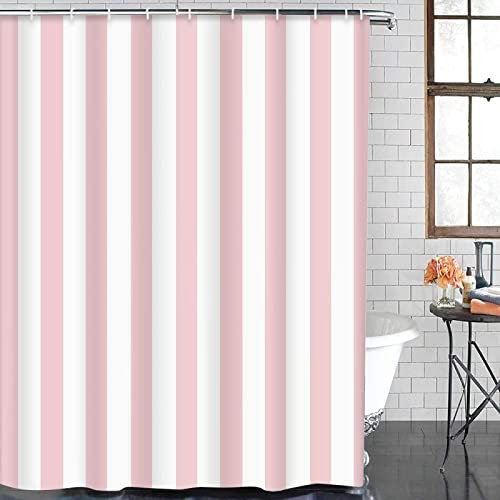 Latwerio Rideau de Douche 3D Rayures Roses Imperméable Anti-Moisissure pour Salle de Bain et Baignoire - 180 x 180 cm avec 12 Crochets