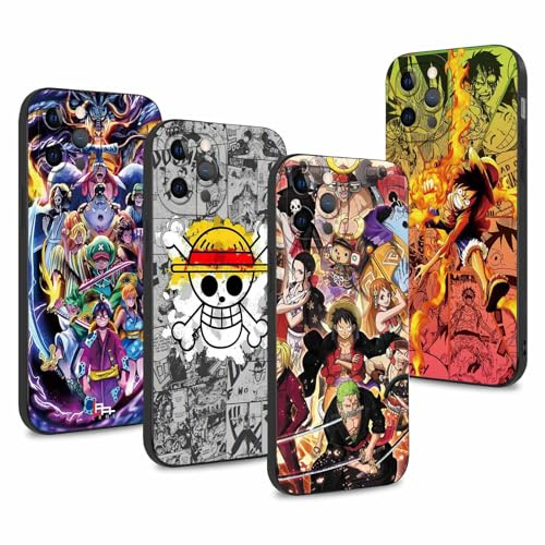 PBNDJVG 4 Stück Handyhülle für Apple iPhone 12 Pro Hülle 6.1'' Anime One Piece Luffy Zoro Gear 5 Sun God Nika Manga Muster Design Case Kameraschutz Schutzhülle TPU Silikon Weich Ultra Dünn- 4 Pack