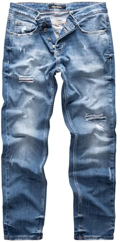 REPUBLIX Herren Jeans Regular Straight Fit Denim Hose Destroyed R7984