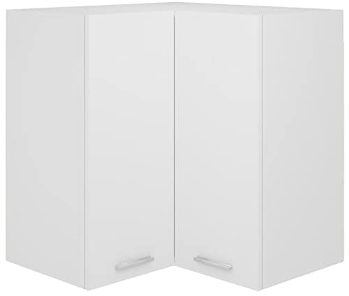 KOIECETA Eckhängeschrank 2 Regalböden Küchenschrank Küchenzeile Eckschrank Küchenmöbel Einbauküche Schrank Weiß 57x57x60cm Holzwerkstoff