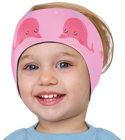 HeySplash Swimming Headband, Ear Protection for Kids - Neoprene Ear Guard, Keeps Water Out, S, Pink Whale