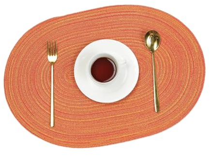 Wambere 6 Stück Oval Tischsets, Hitzebeständig, Rutschfest, Abwischbar, Geflochten, Für Hochzeit, Fest, Restaurant, Küche, 50x30cm, Orange