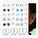 JeweBella 13Paar Ohrringe Chirurgenstahl für Damen Mädchen Hypoallergen Zirkonia Opal Moonstone Medizinische Ohrstecker Set Gold/Silber Ohrringe Creolen Helix Knorpel Ohrringe für Mehrere Piercings
