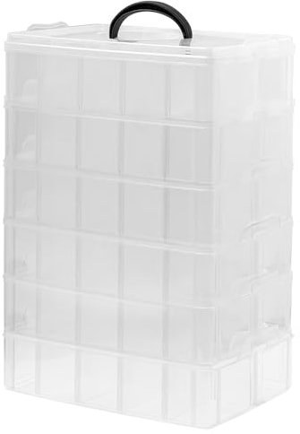 ASMIZ 6-Tier Craft Storage Boxes With 60 Compartments, Plastic Stackable Craft Organizers, Tool Storage Container Bins for Medicine, Craft Supplies, Beads, Jewellery, Hair Accessories