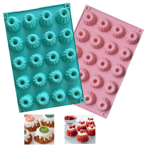 Firavggu 2 Stk Mini Gugelhupfform Silikon Gugelhupf Form Silikonform 20 Capacity Klein Gugelhupf Kuchenform Backform Antihaftbeschichted Bundt Cake Form für Kuchen Muffins Brownie Pudding