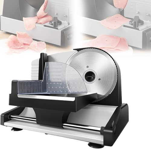 Affettatrice Elettrica da Casa, Affettatrice Professionale da 200W, 2 Lame Rimovibili in Acciaio Inossidabile 19cmAffettatrice per Pane a Spessore Regolabile 0-15 Mm per Carne, Verdura, Frutta