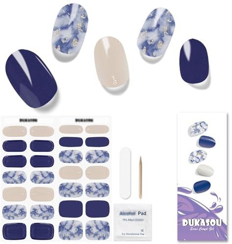 Semi Cured Gel Nail Strips - 28 pcs Gel Nail Stickers-Full Wraps, Salon Quality Soft Holy Gels Nails Stickers UV, Long Lasting, UV Lamp Compatible, Easy to Carry& Use&Remove