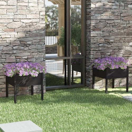Iiaky Jardinières 2 pcs Noir 70x70x70 cm Bois de pin Massif,Jardiniere sur Pieds,Jardiniere Terrasse