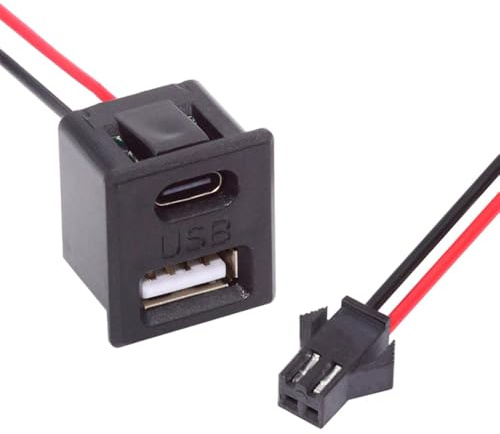 NFHK Enchufe hembra tipo C y tipo A a conector hembra de 2 pines, paso de cable = 2,54 mm, tipo de montaje de pestillo CC 5 V de alimentación
