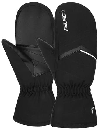 Reusch Marisa Mitten warme, windabweisenden und atmungsaktive Fausthandschuhe Winterhandschuhe Skihandschuhe Fäustlinge Damen ideal für Skifahren und Winterspaziergänge, schwarz-weiß, 7