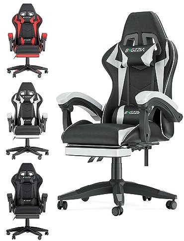 Racingreat Gaming Chair,Ergonomic Gaming Chair for Adults, Height Adjustable Reclining Computer Game Chair Comfortable with Headrest and Lumbar Support (With Footrest, White)