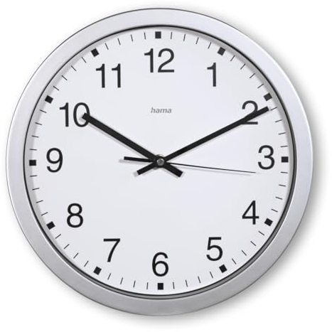 Hama Wanduhr Mallorca (Quarzuhr Wand Ø 30cm, Wanduhr groß XXL, extra große Zeitanzeige, analoge Uhr mit Stunden-, Minuten- und Sekundenzeiger, arabische Ziffern, Glas Abdeckung, inkl. Batterie) silber