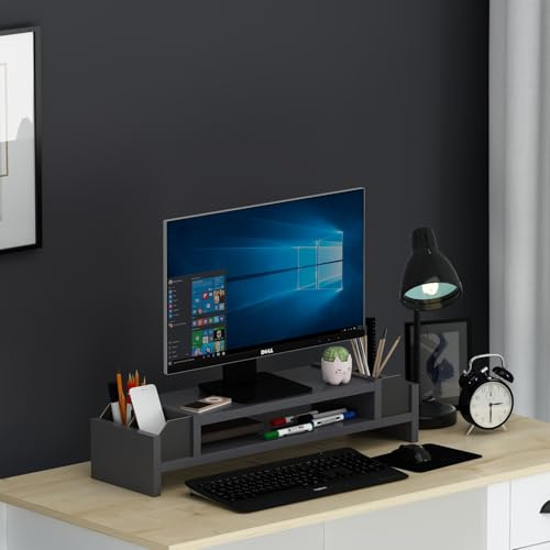 Homidea CINAR Supporto per monitor – Organizzatore – ripiano aggiuntivo – Altezza dello schermo per scrivania (CINAR – antracite/nero)