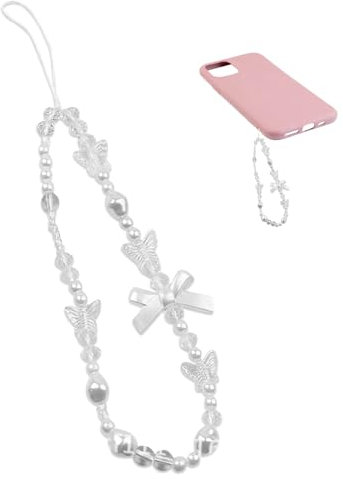 Handy Kette Perlen,Handy Anhänger,Phone Charm,Handmade Loss Prevention Handy Anhänger Halskette,Lanyard-Armband mit Schmetterlingsperlen sowie Handyschmuck,Aesthetic Cute Phone Lanyard Kurz für Madame