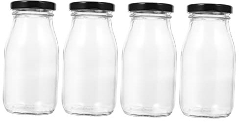 SHOWERORO 4pièces Récipient à Lait Pour Réfrigérateur Bouteilles Verre Avec Couvercles Lot De Pot à Lait Transparent