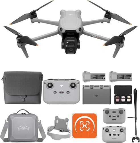 DJI Air 3S Fly More Combo (RC-N3) mit Vielseitiges Zubehör, Drohne mit 1“ CMOS Weitwinkel- & mittlerer Telekamera, 4K/60fps HDR Video, omnidirektionale Hinderniserkennung bei Nacht und 3 Akkus