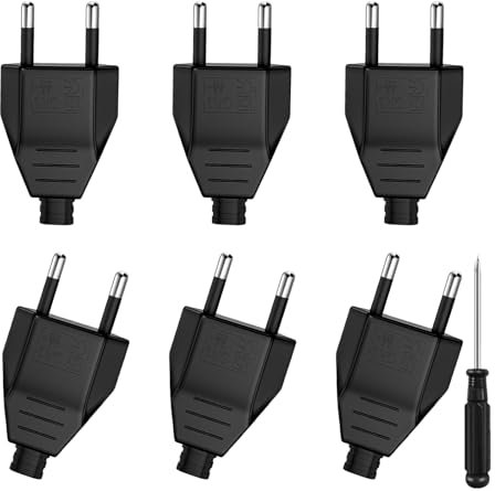 CYIOU 6 Pièces Fiches Plates EuropéEnnes 220 V 2.5 A Plates Fiche d'alimentation avec Tournevis Fiches Plates Prise de Courant Euro pour Une Utilisation en IntéRieur, Noir