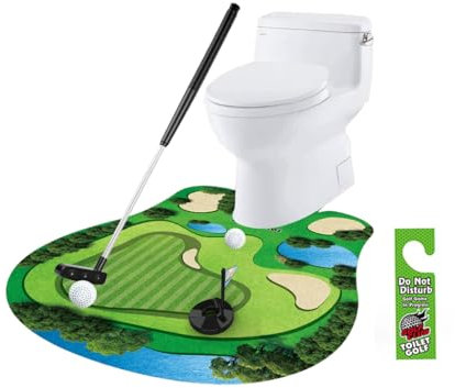 Hitopin Toilettengolf Geschenk Set, Mini Golf Männergeschenk, MiniGolf Männergeschenk fürs Badezimmer, Golf Zubehör Geschenke für Männer, mit Golfschläger, Puttingmatte, 2 Golfbälle und Türhänger