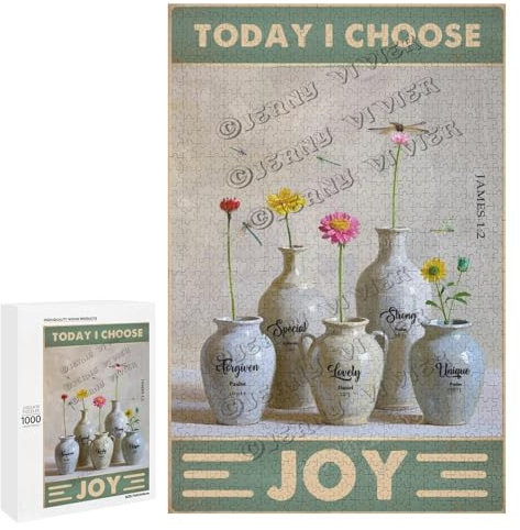 1000 Piece Wooden Puzzle – Today I Choose to Be Happy Flower Design – Motivational Jigsaw Puzzle for Adults – Perfect for Relaxation and Mental Health