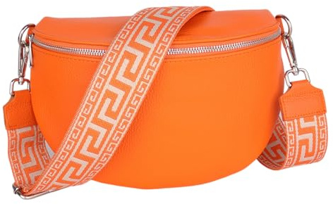 MIRROSI Damen Bauchtasche aus Echtleder, Made in Italy. Als Umhängetasche, Brust- oder Schultertasche tragbar, 26x20x8 cm, Reißverschlussfach hinten. (Orange: NN)