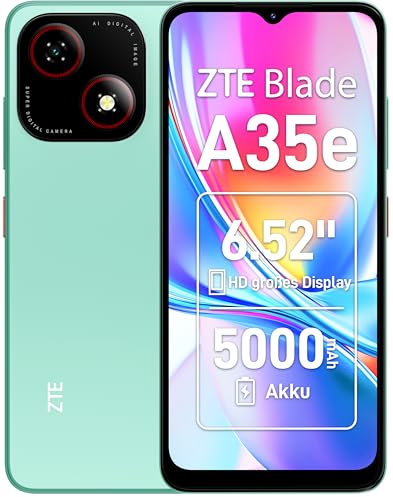ZTE Blade A35e Smartphone senza contratto, display HD+ da 6,52, RAM da 2 GB + 64 GB di memoria, batteria da 5000 mAh, Android 13, Dual SIM, verde