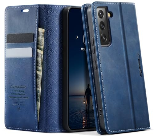 CaseMe für Samsung Galaxy S21 Hülle, Magnet Leder Klapphülle RFID Schutz