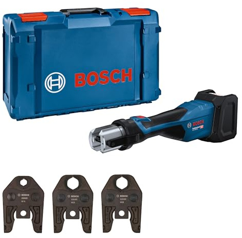 Bosch PRO 18V System Akku Presswerkzeug GPT 18V-32 (32 kN Kraft, Kunststoff-Fittings bis 110 mm, Metall-Fittings bis 54 mm, inkl. Pressbacke Stand. M15, M22, M28, XL-BOXX)