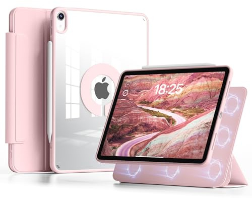 JKSML Magnetische Hülle für iPad (A16) 11./10. Gen (2025/2022) 11/10,9 Zoll | Hybrid-Hülle mit Stifthalter, Abnehmbare Magnetische Abdeckung, Hoch/Querformat Ständer, Klare Rückseite (Rosa)
