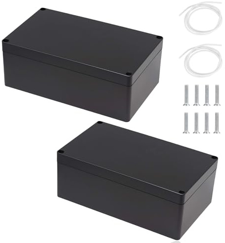 2 Stück Schwarz Kunststoff Verteilerkasten, 200 x 120 x 75 mm Wasserdichte IP65 Leergehäuse Anschlusskasten Gehäuse Kunststoff Universelles Projektgehäuse für Indoor Outdoor Elektronikkabel