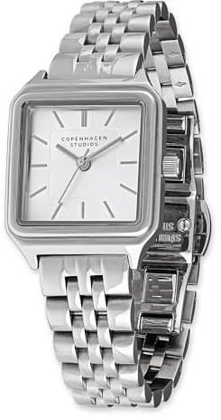 Copenhagen Studios Vintage Square Watch - Silber, 24 mm - Elegante Damenuhr aus poliertem Edelstahl mit Quarzwerk - analoge Armbanduhr - 5 ATM wasserdicht - Kratzfest