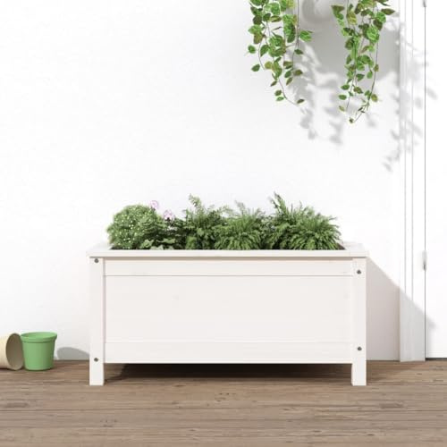 Frdhee Zaunfelder Gartenzaun Metall, Pflanzkübel Weiß 82, 5x40x39 cm Massivholz Kiefer für Garten, Terrasse, Balkon und Wohnräume