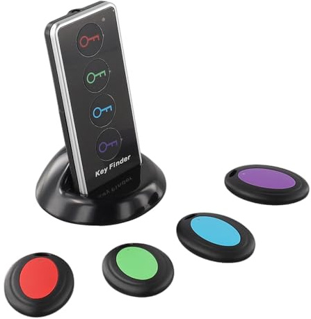 Wodsty Localisateur de clés 4 en 1 sans fil avec lumière LED et alarme sonore pour clés, portefeuille, et télécommande, portée de 15 à 30 m, 4 récepteurs et 1 émetteur