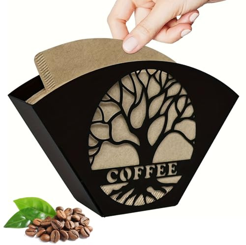 EAAGHK Soporte para Filtro de Café, Soporte de Papel de Café de Metal, Soporte para Bolsa de Filtro con Motivo de Árbol Calado, Portafiltro de Café para Guardar Filtros de Café, Servilletas y Postal