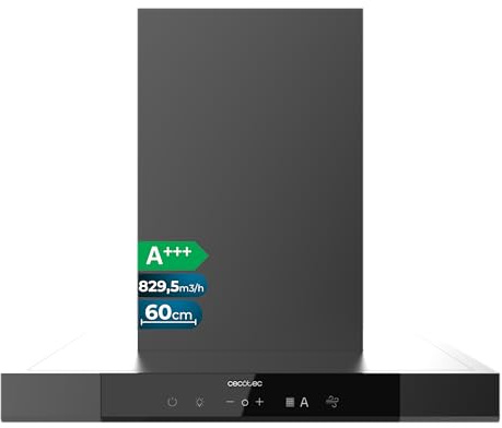 Cecotec T-förmige Dunstabzugshaube 60cm Bolero Flux TT 609500 Slim Dark Inox A+++. 829,5 m³/h, Bewegungssteuerung, Wärmesensor, Doppel-Booster mit hoher Effizienz und innovativer Technologie
