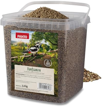 PANTO Hanfsamen 3 kg – Wildvogelfutter energiereich, Vogelfutter ganzjährig | Nährstoff- & energiereiche Hanfsamen als Alleinfuttermittel – für Wildvögel an Futterplätzen & Vogelhäuschen