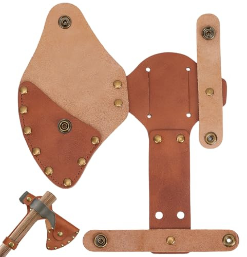 GORGECRAFT Fodero Accetta In Pelle Bovina Vintage Marrone con Copritesta Ascia Doppia Chiusura A Scatto Fondina Protettiva Lama con Passante Cintura Ideale Campeggio Escursionismo Caccia e Lavori All'