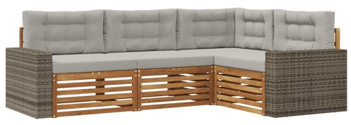 vidaXL Outdoor-Sofagarnitur 4 pcs Natürlich und Hellgrau, Patio Lounge, modernes Outdoor-Sofa, wetterbeständige Eckbank, robuster Gartenmöbel, Bequeme Terrassenbestuhlung