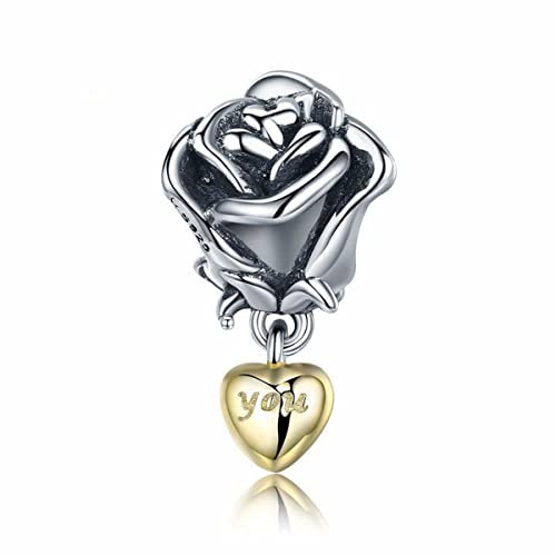 Rose Charm 925 Sterling Silber Liebe Charm Blume Jahrestag Charm für Pandora Charm Armband (B)