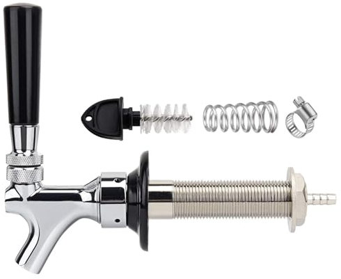FERRODAY 4-1/8 Zoll Schaft Edelstahlkern Bierhahn Zugbierhahn Verchromter Bierhahn Rostfrei No Leak Bierhahn für Homebrew 1/4 Barbed Fitting Keg Faucet