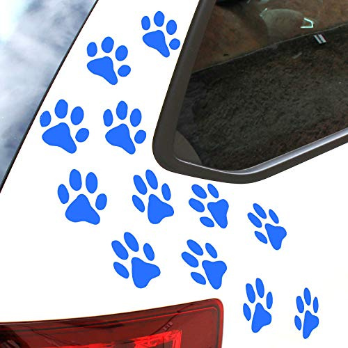 12er Set Hundepfoten je 6x6 cm Pfoten Pfötchen Hund Katze Aufkleber Sticker für Auto Motorrad Wand Laptop Möbel (K015 Azurblau)