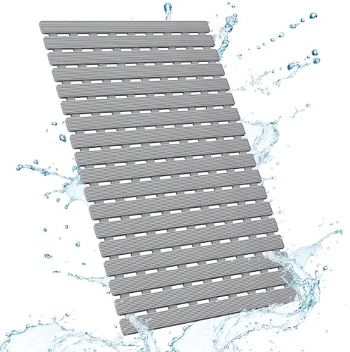 Yolife Shower Mat, Quick Drain Bathtub Mat Non Slip, Shower Mats for inside Shower with Powerful Suction Cups, Machine Washable Shower Matt Non Slip for Bathroom Hotel Gym. Easy Dry,Easy to Cut (Grey)