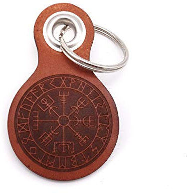 Samunshi® Vegvisir Schlüsselanhänger Leder Gravur Motiv für Männer und Frauen Individuell Schlüssel Anhänger Geschenk 8x4,8cm Cognac braun/graviert