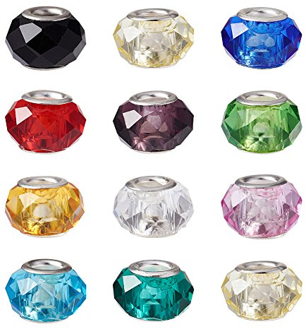 PandaHall - 100 cuentas de cristal de Murano facetadas de 14 x 8 mm, cuentas de vidrio europeo con núcleo de color plateado para hacer joyas