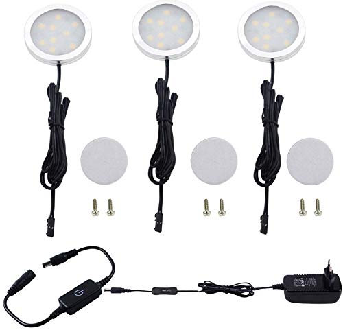 AIBOO LED Schrankleuchten 3er Set, Vitrinenbeleuchtung Dimmbar mit Touch Dimmer, LED Unterbauleuchte Küche Warmweiß, Ultra dünn DC 12V Schrank Lichter für Kabinett Schränke Kleiderschrank