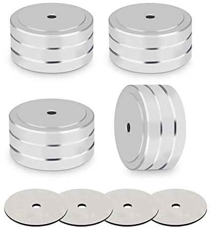Monosaudio 4X HiFi Lautsprecherständer Füße Spike Pads 40mmx20mm Isolationsfüße Gerätefüße Aluminium Stoßdämpfer Füße HiFi Untersetzer mit Schraube M4 für Verstärker Subwoofer Plattenspieler DAC