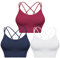 Sykooria Sport BH Damen Gepolstert Bustier Damen BH ohne Buegel Spaghettiträger Cross Back Design Push up BH Sport Bra Top für Yoga Fitness, Weiß+Blau+Weinrot M