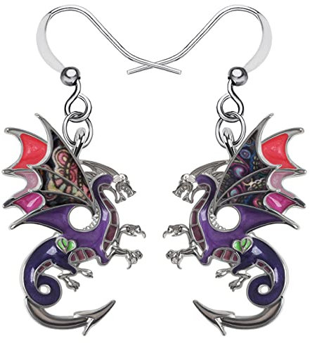 NEWEI Fantasy Emaille Dragons Ohrringe Cute Dragon Geschenke Drache Schmuck Charms für Damen Frauen Mädchen (Sangria Violett)